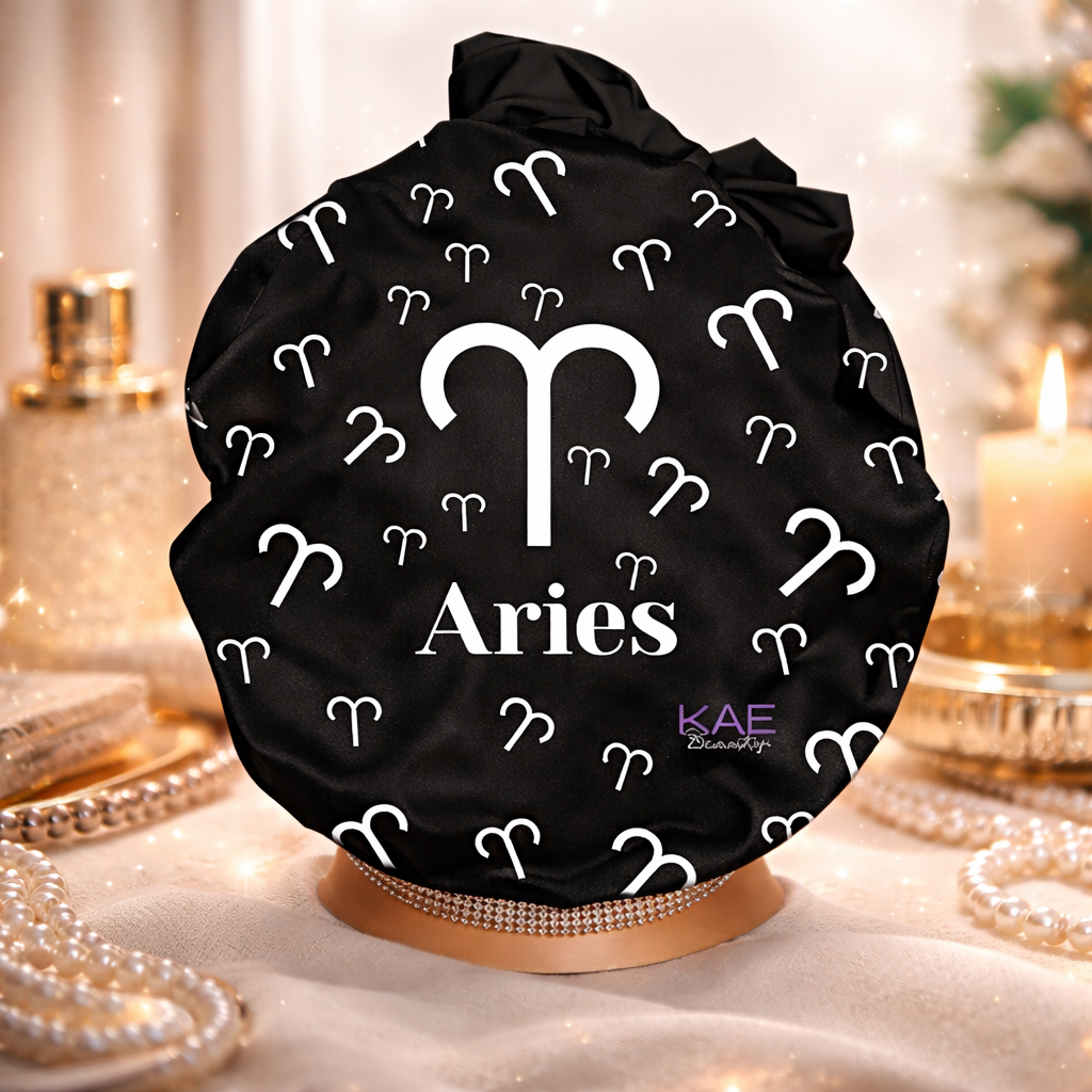 KAE BEAUTY Aries Zodiac Silk Bonnet  Adjustable Tie  for Hair Protection image 1